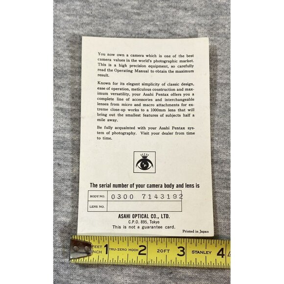 The Serial Number Of Camera Body and Lens Card Printed In Japan - Picture 3 of 3